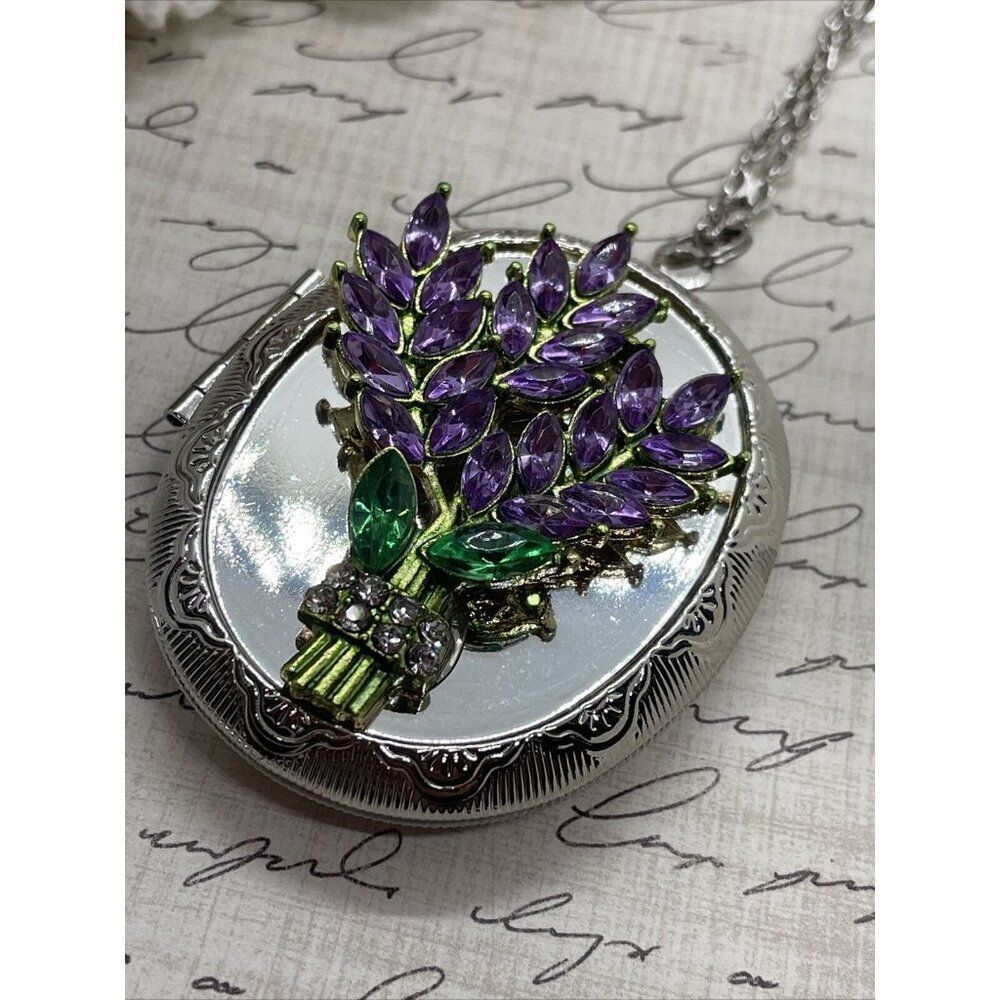 Lavender rhinestone SILV Photo Locket Keepsake Anniversary Valentine's Gift wife